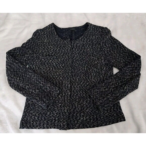 J.Crew Tweed Long Sleeve Zip Fasten Collarless Jacket Blue White Size XS - Picture 7 of 12